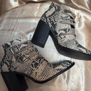 Steve Madden Black and Gray Snake Print Ankle Boots